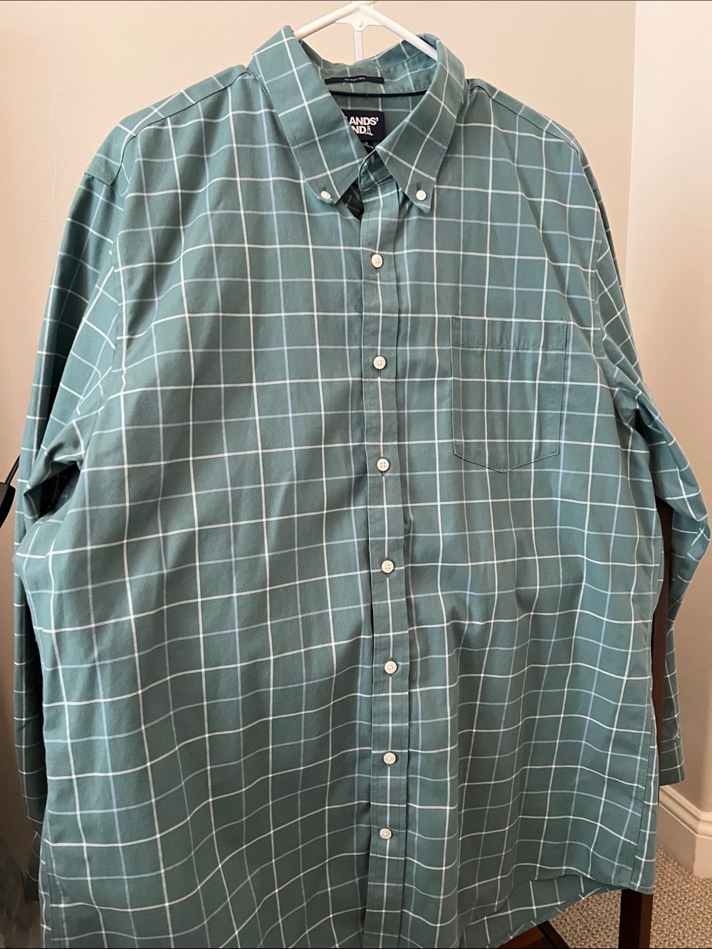 Lands' End Men's Sage Green Windowpane Button-Down Shirt